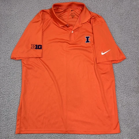 Illinois Fighting Illini Nike Dri Fit Polo Size Medium Orange Embroidered Cover