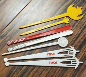 Vtg (8) Airline Swizzle Sticks TWA Pan Am American Airlines TWA Continental - Picture 1 of 6
