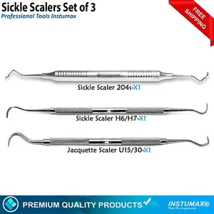 Sickle Scaler Dental Pro Periodontal Hygiene Pick Tool Hand Instruments Set Of 3 - Picture 1 of 4