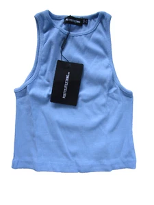 Pretty Little Things Baby Blue Top Ribbed Racer Crop Tank Size US 2 NWT - Picture 1 of 8