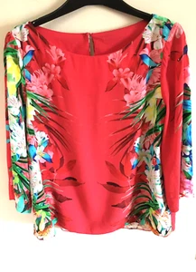 Blusa Top Wallis Roja Estampado Floral Manga 3/4 Talla UK 10 - Imagen 1 de 7