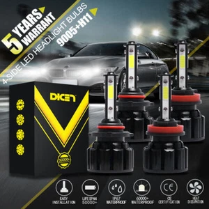 4-Sides LED Headlight Bulbs Conversion Kit 9005 + H11 High Low Beam Bright White - Picture 1 of 12
