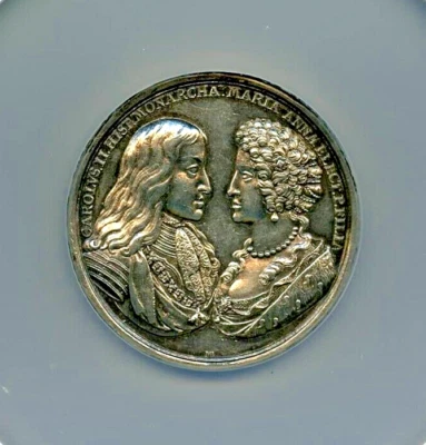 1689 Baden-Württemberg Carlos II & Maria Anna Marriage Medal AU55 - Image 1 of 4