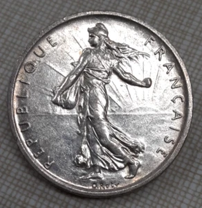 1960 France 5 Francs .835 Silver Coin/"The Sower " AU w/Toning - Picture 1 of 2