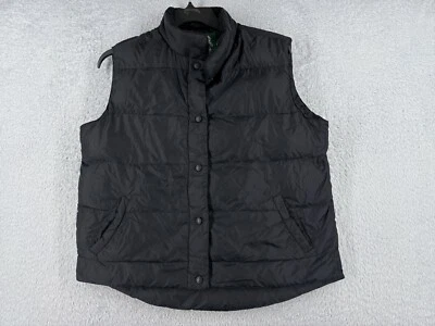 Cabelas Vest Mens Large Black Goose Down Puffter Button Up Nylon Shell Hike Camp - Image 1 of 4