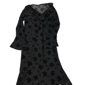 Bell Sleeve Mesh Long Dress 1XL Black Velvet Floral Goth Fairy Grunge NWT Collar - Picture 1 of 8