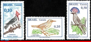 1087-89 BRAZIL 1968 1969 BIRDS, CARDINAL, FLYCATCHER, MI# 1178-79 1223 C-601 MNH - Picture 1 of 2