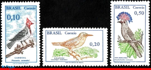 1087-89 BRAZIL 1968 1969 BIRDS, CARDINAL, FLYCATCHER, MI# 1178-79 1223 C-601 MNH Cover