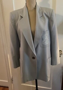 Vintage Premier Collection Petite Large Pure Wool Suit Jacket Blue Gray  - Picture 1 of 12