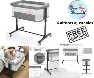 Cuna Coclecho Para Bebes, Con 6 Alturas Ajustable Con Ruedas, Con Colchon Gris - Bild 1 von 11