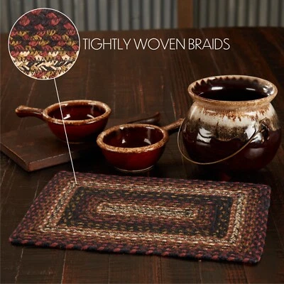 Beckham Jute Placemat 10x15 Rectangular Brick Red Black Tan - Image 1 of 4