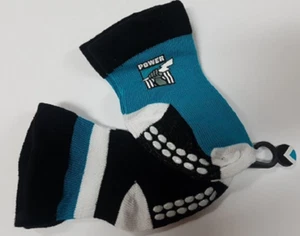 Port Adelaide Power Official AFL Baby Infant Non-Slip Socks 2 pack Team Colours - Imagen 1 de 4