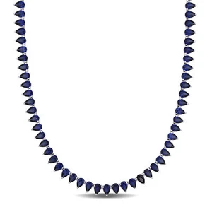 Amour Sterling Silver 44 1/2CT TGW Created Blue Sapphire Tennis Necklace - Picture 1 of 6