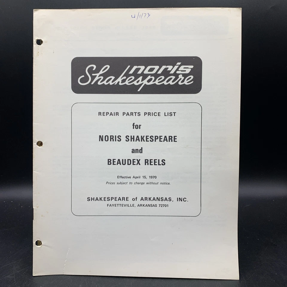 1970 Noris Shakespeare & Beaudex Fishing Reel Repair Parts Price List Manual - Image 1 of 4