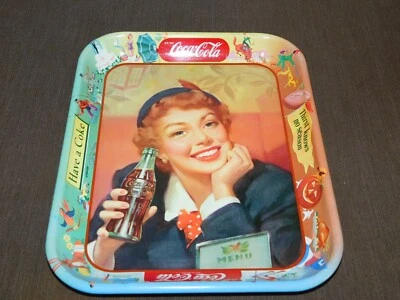 VINTAGE 13" X 10 1/2" RED HAIR LADY  1970S  DRINK COCA-COLA METAL SERVING TRAY - Image 1 of 4
