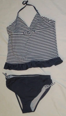 Nuevo Traje de Baño Bikini Jantzen 2 Piezas Niñas Talla 16 Largo Halter Top Rayas Nuevo sin Etiquetas Foto 1 de 4