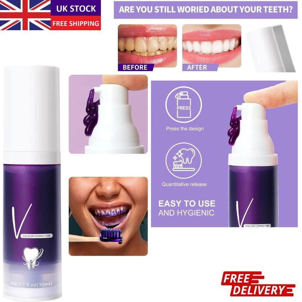FROVETANI V34 Plus Colour Corrector Purple Toothpaste 30ml Deeply Cleaning Stain Removal