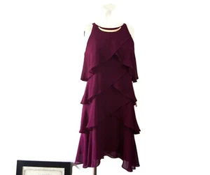 SL Fashions Tiered Ruffle Sleeveless Dress NWT 10P Metal Plate Necklace - Picture 1 of 8