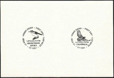 Latvia 2011 (12) Birds of Latvia Warbler Eagle (white card with FD postmarks) - Image 1 of 3
