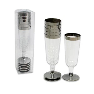 Disposable Party Plastic Wine Silver Rim New Wedding Champagne Flute Glasses 120 - Picture 1 of 1