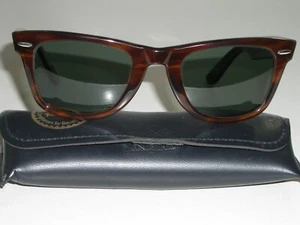 VINTAGE B&L RAY BAN USA L2053 GLOSSY TORTOISE G15 GLASS WAYFARER 5024 SUNGLASSES - Picture 1 of 6