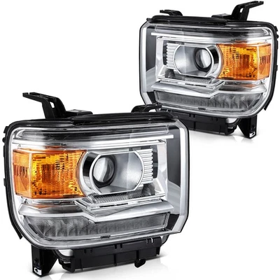 Par de faros cromados izquierdo+derecho GMC Sierra Base/Denali/SLE/SLT 2014-2019 Foto 1 de 4