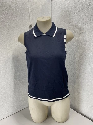 Thom Browne Womens Jersey Stitch Polo Collar Shell Top Size M Navy - Image 1 of 4