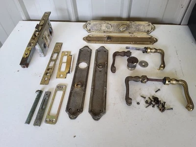 Antique Vintage Old Brass BALDWIN Exterior Entry Door Lock Knobs Plate Lockset - Image 1 of 4