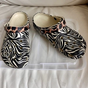 Crocs Classic Animal Remix Clog Print W11 M9 Zebra Print with Leopard Strap - Picture 1 of 6