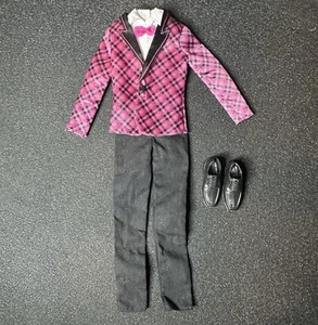Barbie Ken Doll 2011 Pink Black Plaid Tuxedo Jacket Suit Shoes Wedding Outfit - Picture 1 of 7