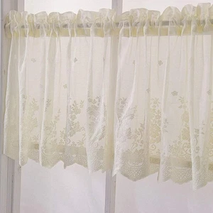 Boho Lace Small Window Curtain Valance Embroidered Solid Color Farmhouse Ligh... - Picture 1 of 2
