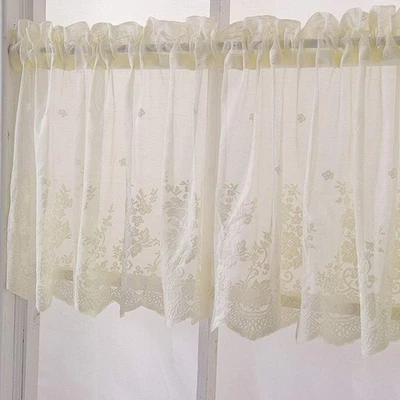 Boho Lace Small Window Curtain Valance Embroidered Solid Color Farmhouse Ligh... - Image 1 of 2