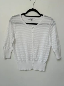 COLLECTION by JOHN LEWIS White 100% Cotton Elbow Sleeve Cardigan L UK10-12 - Picture 1 of 12