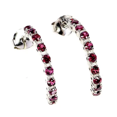 Black Friday 925 Sterling Silver Earrings Round Rhodolite Garnet 2mm Jewelry - Image 1 of 4