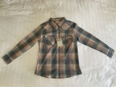 Blusa Wrangler retrô feminina rosa empoeirada manga longa xadrez ocidental Snap Top M - Imagem 1 de 4