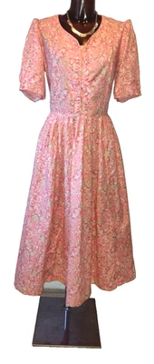 Laura Ashley pink coral cream floral vintage dress size 16 18 - Image 1 of 4