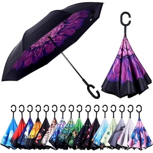 Ombrello  reversibile antipioggia impermeabile manico a C ombrelli antivento - Foto 1 di 6