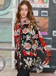 Trelise Cooper Curate Floral Black Viscose Drapey Button Up Shirt Size S - Picture 1 of 7