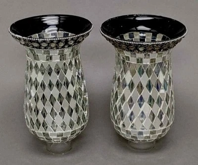 Glass hurricane Shades Mirror Mosaic for Candle Holders  5"Dia x 8"Tall Set/2 - Image 1 of 4