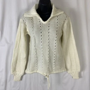Vintage Glamour Strick Gr. M beige Taille Bindekragen V-Ausschnitt Pullover Pulli - Bild 1 von 11