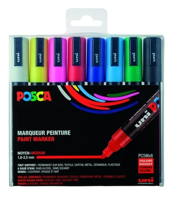 Mitsubishi pencil water-based pen Posca medium round tip 8 colors PC5M8C 885 - Image 1 of 4
