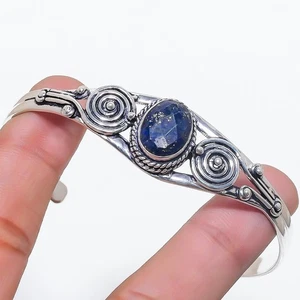 Lapis Lazuli Gemstone 925 Sterling Silver Jewelry Adjustable Cuff Bracelet - Picture 1 of 1