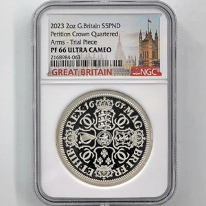 2023 Great Britain Petition Crown 2oz Silver Proof Coin NGC PF 66 UC Trial Piece - Picture 1 of 4