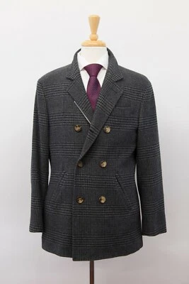NWT$6495 Brunello Cucinelli Men Cashmere-Alpaca DB Plaid Peacoat Sz 48/38US A201 - Image 1 of 4