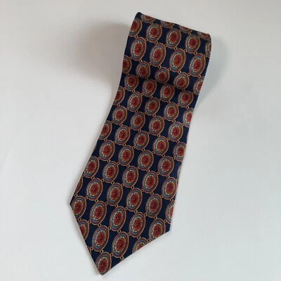 Burberrys of London Vintage Navy Blue Silk Neck Tie Red Flowers Hand Sewn In USA - Image 1 of 4