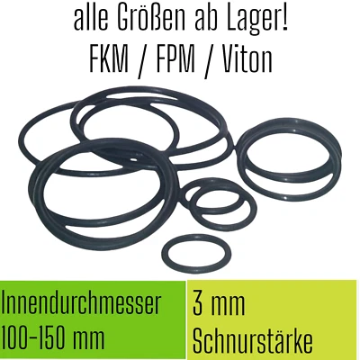 INDUSTRIEWERK.SHOP O-Ring Viton VI FKM FPM ID Ø 101-150 x Schnurstärke 3 mm Rundring 0 O Ring OR 👍
