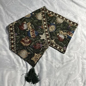 Tapestry 13" x 72” Vtg Christmas Ornament Balls Tasseled Table Runner Made India - Picture 1 of 11