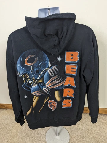 Vintage Chicago Bears Sweatahirt Mens Large Black Hoodie NFL Pullover Hoodie Cover