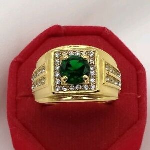 Bague vert émeraude gemme plaquée or inoxydable 18 carats bijoux amulette thaïlandaise taille 10