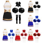 Kids Girl's Cheer Leader Dance Dress With Stockings Sleeveless Party Costume